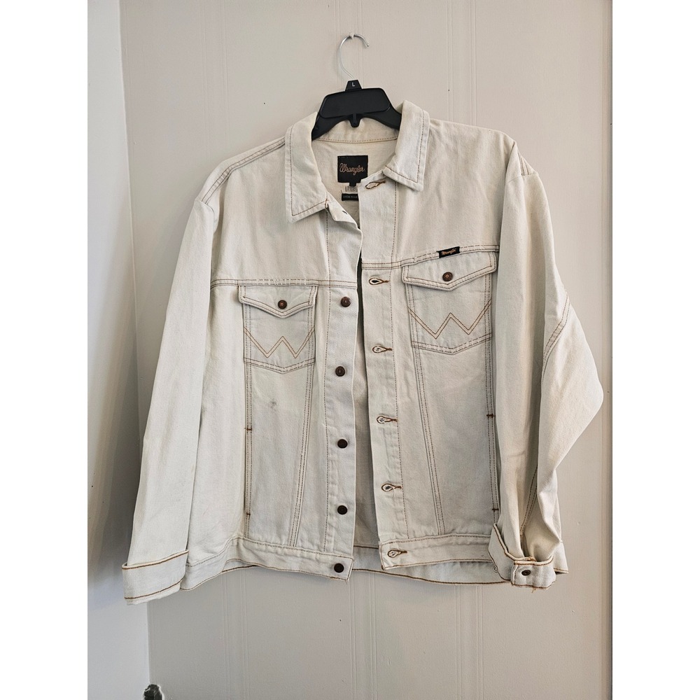 Wrangler Mens XXL lightwash acid Denim Trucker Jacket Western Tan Stitching
